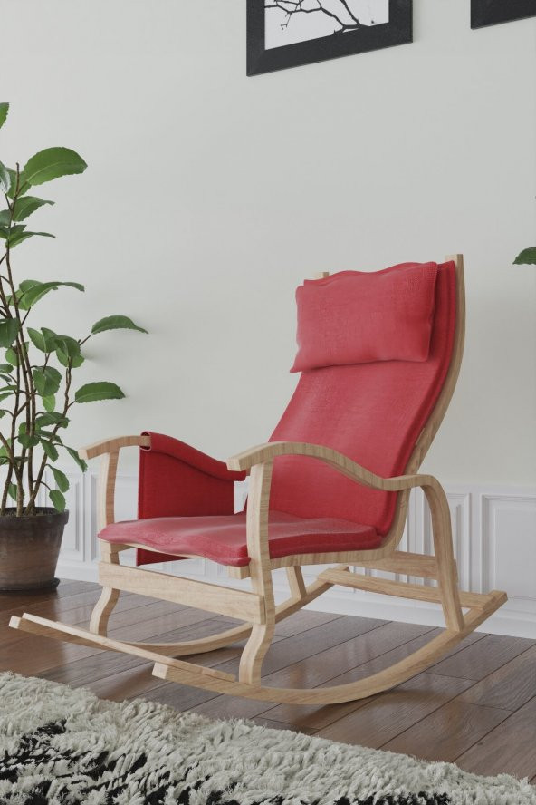 Mobildeco Sultan Ahşap Sallanan Sandalye Kırmızı (Doğal) - 3