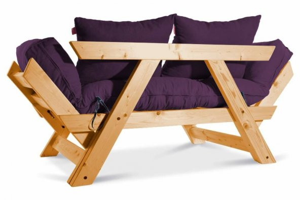 Mobildeco Kombin Wood Ahşap İki Kişilik Kanepe (Ceviz/Mürdüm) - 4