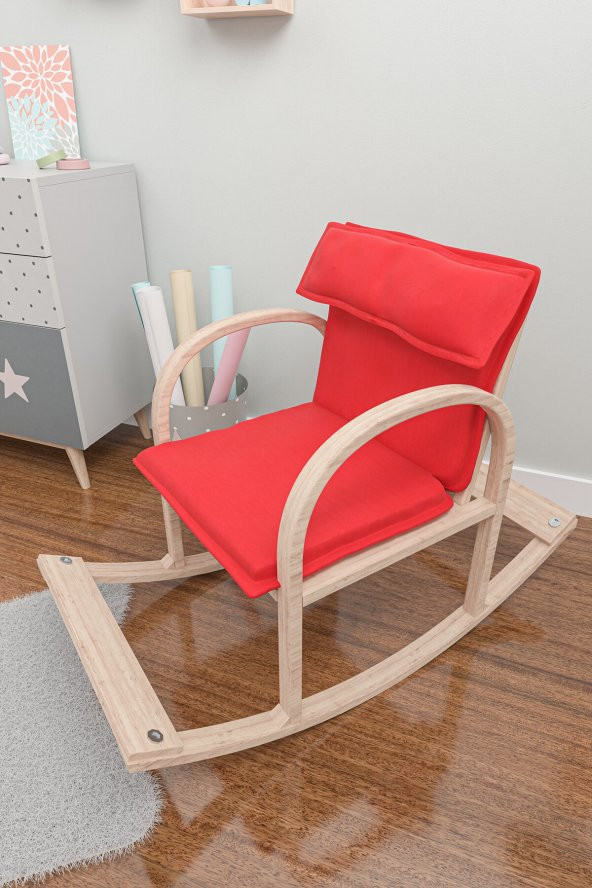 Mobildeco Şirin Ahşap Sallanan Sandalye Dinlenme Koltuğu Kırmızı - 3