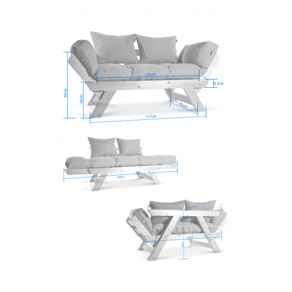 Mobildeco Kombin Wood Ahşap İki Kişilik Koltuk Bahçe Koltuğu Yata - 6