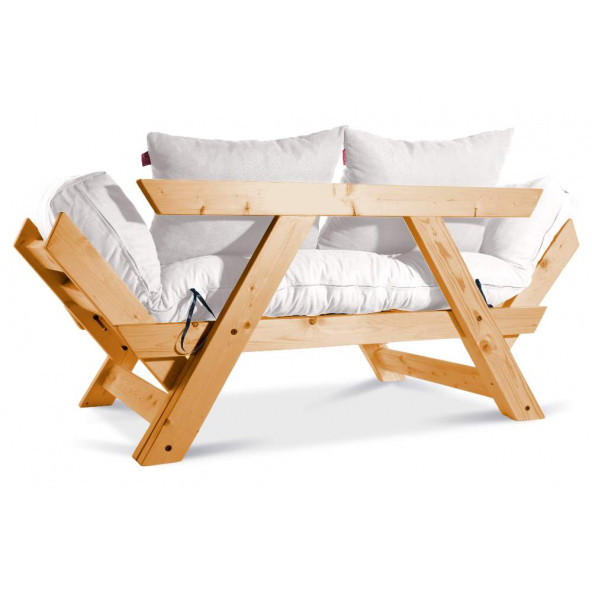 Mobildeco Kombin Wood Ahşap İki Kişilik Kanepe (Ceviz/Krem) - 3