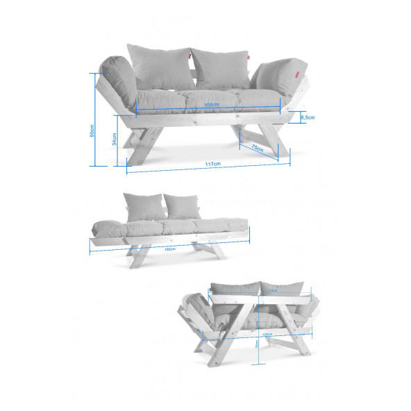 Mobildeco Kombin Wood Ahşap İki Kişilik Kanepe (Ceviz/Krem) - 5
