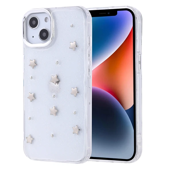 Apple iPhone 13 Kılıf Airbag Tasarımlı Simli Şeffaf Zore Kutup Kapak - 2