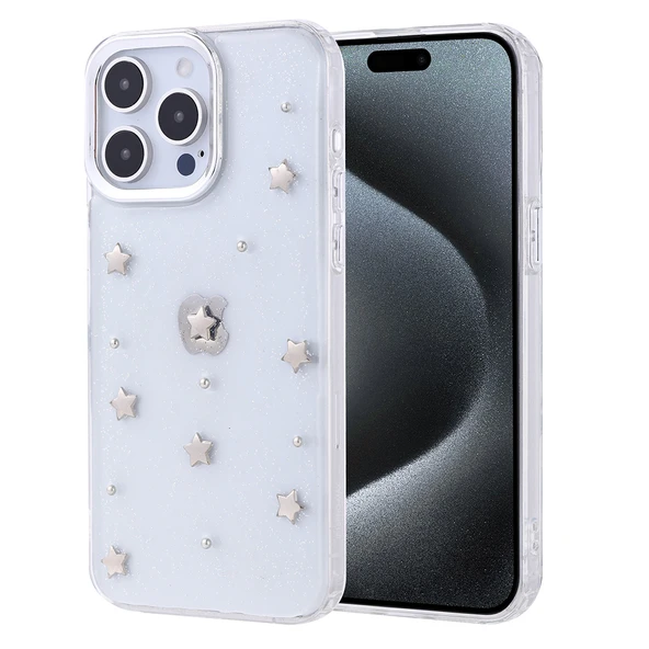 Apple iPhone 15 Pro Max Kılıf Airbag Tasarımlı Simli Şeffaf Zore Kutup Kapak - 4