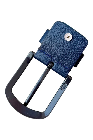 Lacivert Yedek Kemer Tokası Hakiki Deri Vidalı - Resim 4