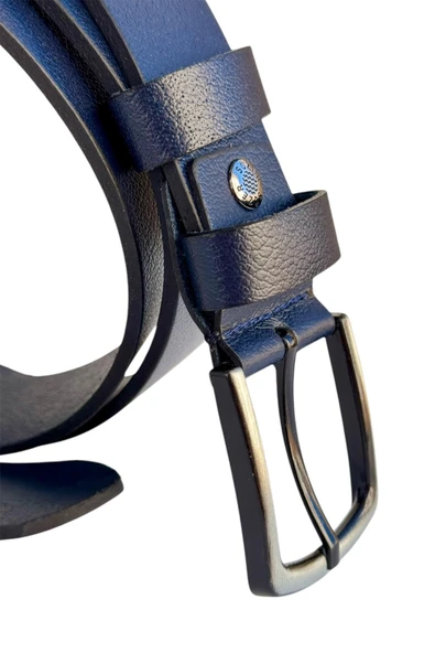 Lacivert Büyük Beden Hakiki Deri 4 cm. Tokalı Düz Model Erkek Kemer - 405-Battal - 5