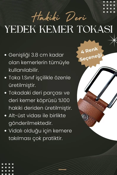 Taba Yedek Kemer Tokası Hakiki Deri Vidalı - Resim 7