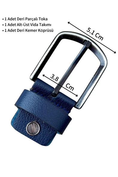 Lacivert Yedek Kemer Tokası Hakiki Deri Vidalı - Resim 2