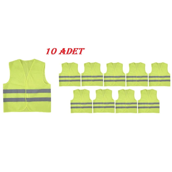 Standart Beden İkaz Yeleği Reflektörlü Sarı Renk 10 Adet ürün görseli