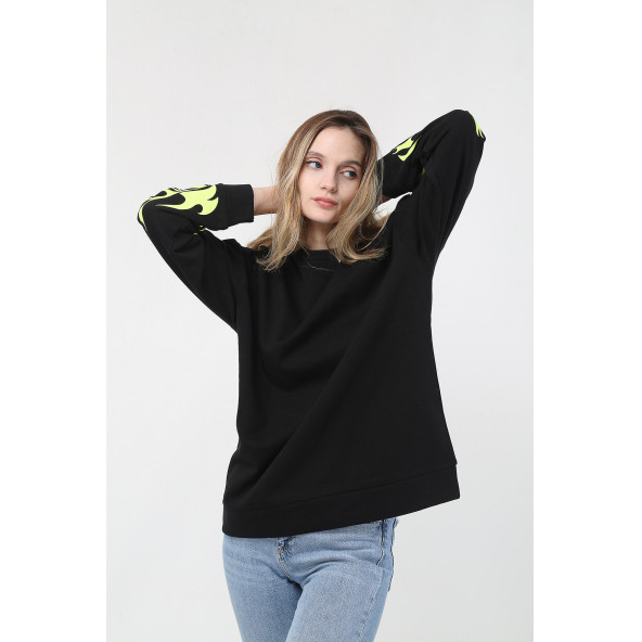 Mestia Kadın Yeşil Kolları Baskılı Sweatshirt - 2
