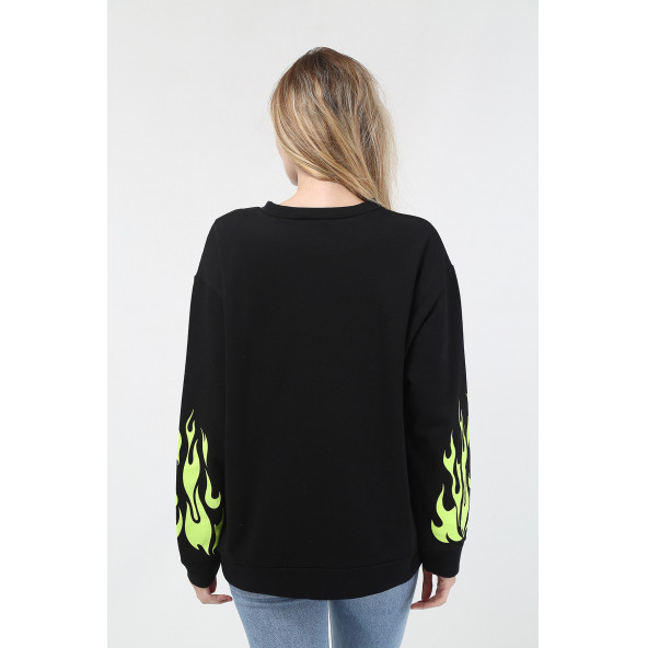 Mestia Kadın Yeşil Kolları Baskılı Sweatshirt - 4