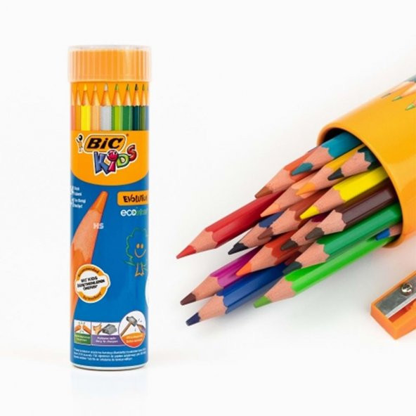 Bic Kids Evolution 12 Renk Boya Kalemi + 1 Beyaz Boya Kalemi ve Kalemtraş Hediyeli - 2