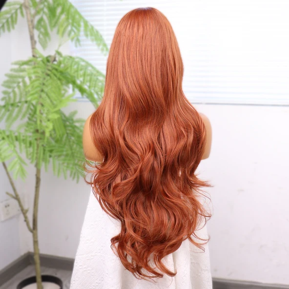 Bakır Bebek Saçlı Fiber Sentetik Tül Peruk - Resim 5