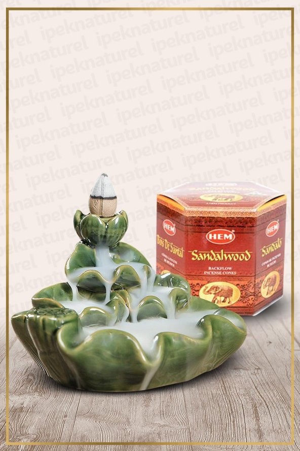 Geri Akışlı Şelale Temalı Yeşil Tütsülük No:7 Ve Sandalwood Konik Tütsü 40 Adet