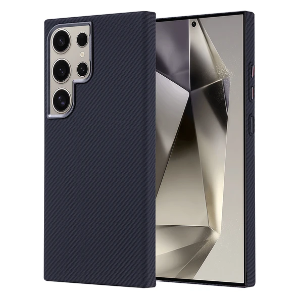 Samsung Galaxy S24 Ultra Kılıf Kablosuz Şarj Özellikli Karbon Fiber Görünümlü Nekst Kapak - Resim 2