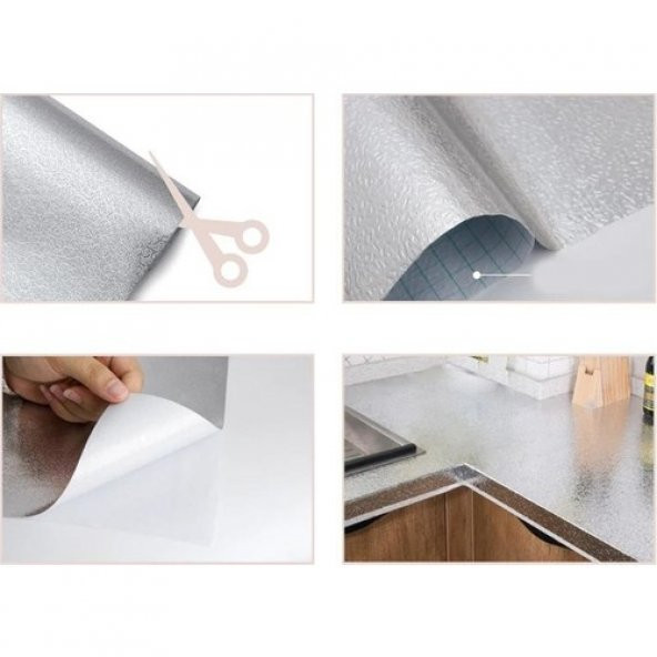 Mutfak Tezgah Üstü Çekmece İçi Folyo Kaplama Gümüş Yapışkanlı 10 Metre X 40 Cm Kolay Silinir Lüx Mod - 3