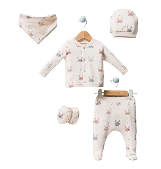 UNI PAMUKLU Tavşan 5li Zıbın Set 1 Ay,3 Ay Hediyelik Lüx Bebek Giyim - 3