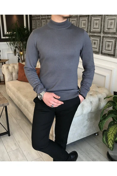 Slim Fit Yarım Balıkçı Yaka Triko Kazak - 12
