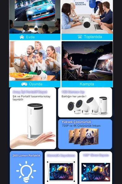 Taşınabilir Android Projeksiyon En Güncel Versiyon Wifi Destekli Akıllı Sinema Projektör Ultra Hd - 3