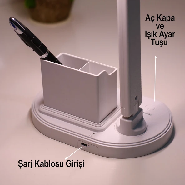 Masa Lambası Şarjlı Gece Lambası 10w 3 Renk Telefon Tutucu Dokunmatik Kademeli Çalışma Okuma Işığı - 3