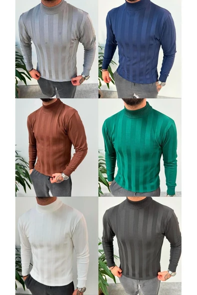 Slim Fit Yarım Balıkçı Yaka Triko Kazak - 2