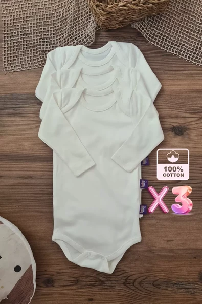 Unisex % 100 Pamuk Uzun Kol 3 Adet Bebek Ve Çocuk Body - 1