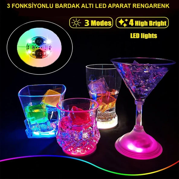 Nessiworld Renkli LED Işıklı Bardak Altlığı - Dekoratif (12 Adet, Pilli)