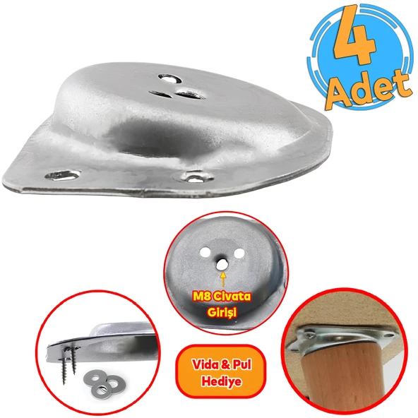 (4 ADET) Mobilya Zigon Masa Ahşap Sehpa Ayağı Bağlantı Aparatı Açılı Dereceli Ayakları Tabanı Metal ürün görseli