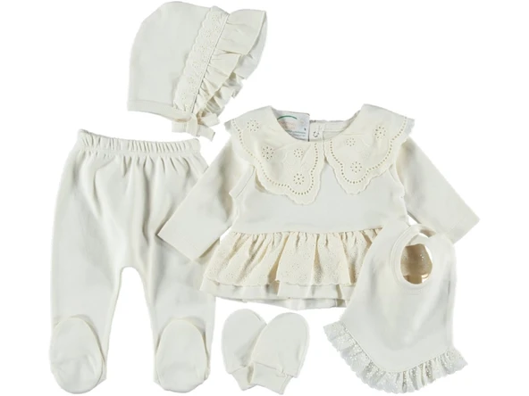 % 100 PAMUKLU KALİTELİ FİSTO YAKALI 5Lİ ZIBIN SET ŞIK KIZ BEBEK TAKIM 1/3 HEDİYELİK - 9