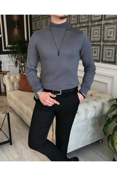 Slim Fit Yarım Balıkçı Yaka Triko Kazak - 11