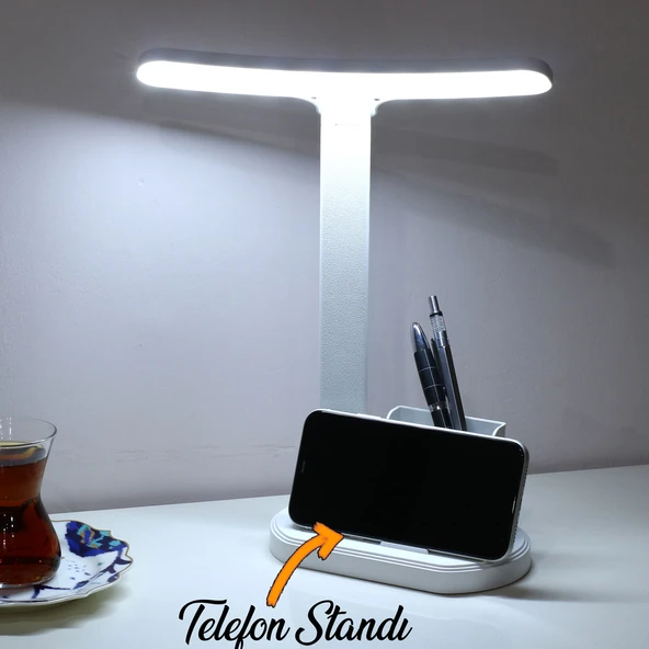 Masa Lambası Şarjlı Gece Lambası 10w 3 Renk Telefon Tutucu Dokunmatik Kademeli Çalışma Okuma Işığı - 8