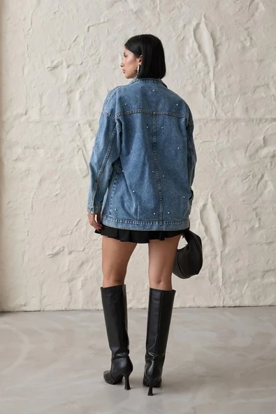 Mavi Taşlı Kot Ceket - 4