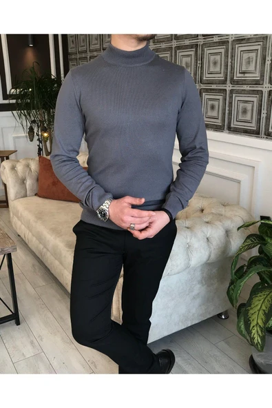 Slim Fit Yarım Balıkçı Yaka Triko Kazak - 9