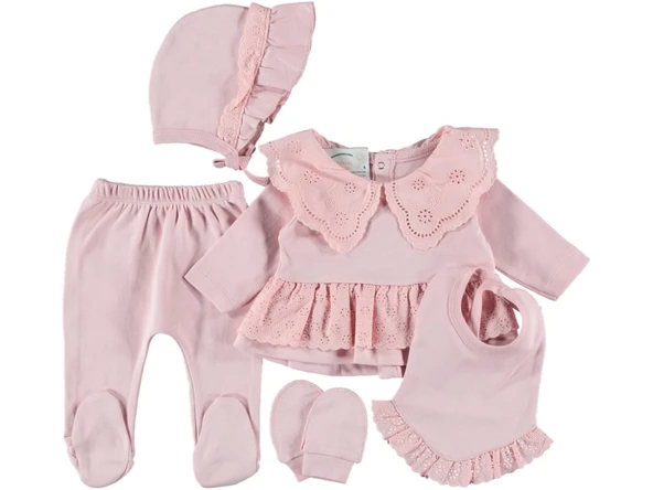 % 100 PAMUKLU KALİTELİ FİSTO YAKALI 5Lİ ZIBIN SET ŞIK KIZ BEBEK TAKIM 1/3 HEDİYELİK