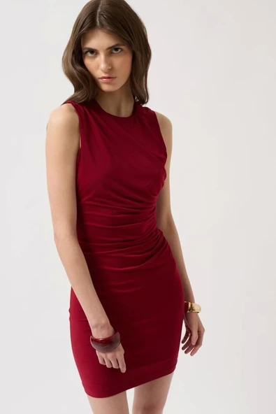 Büzgülü Mini Elbise - Resim 3