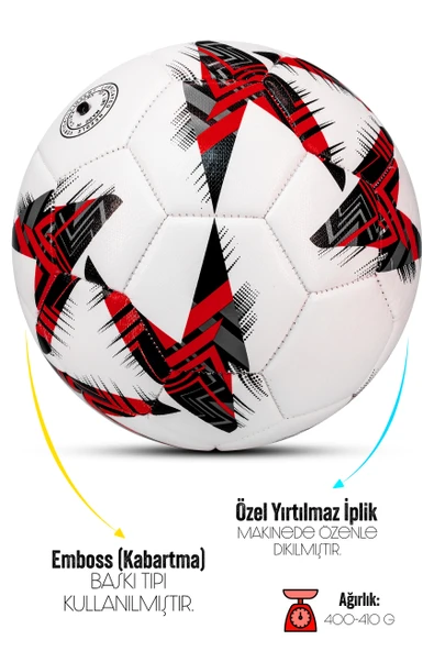 Telvesse Futbol Topu Europe Ligi Pompalı Set Dayanıklı Sert Zemin Halı Saha Futbol Topu Kırmızı 100 - 2