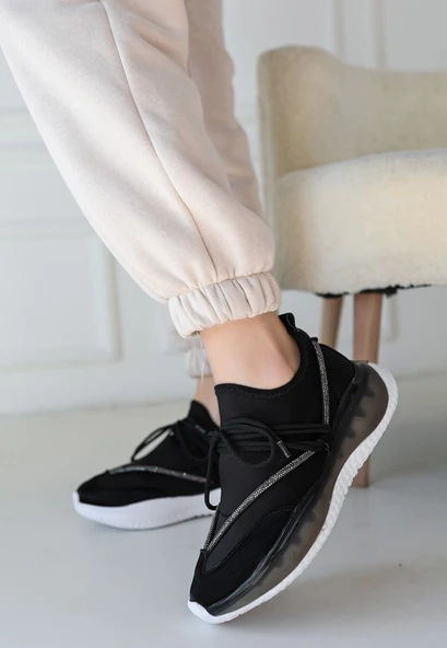 Liney Siyah Rugan Bağcıklı Spor Ayakkabı - Resim 3