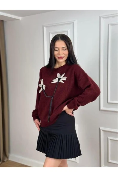 KETEN ÇİÇEKLİ OVERSIZE KAZAK - 7