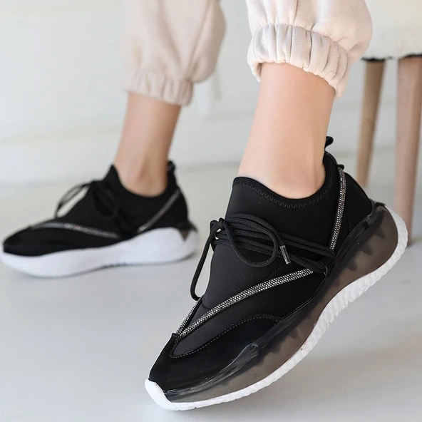 Liney Siyah Rugan Bağcıklı Spor Ayakkabı - Resim 5