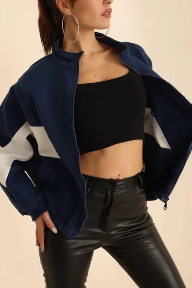 3 İPLİK FERMUARLI BELİ LASTİKLİ SWEATSHIRT HIRKA - 7