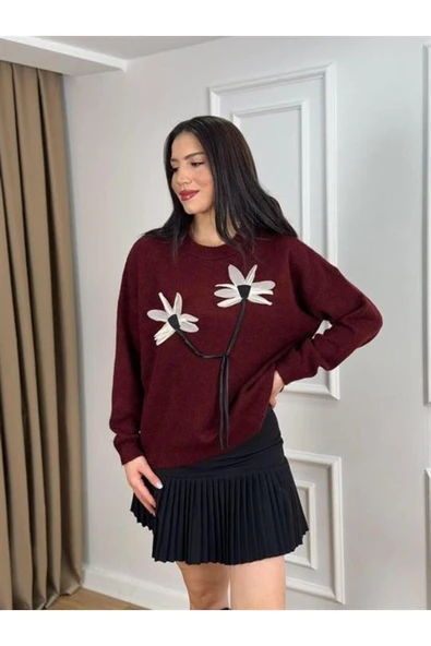 KETEN ÇİÇEKLİ OVERSIZE KAZAK - 8