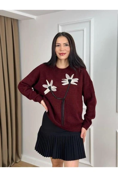 KETEN ÇİÇEKLİ OVERSIZE KAZAK - 5