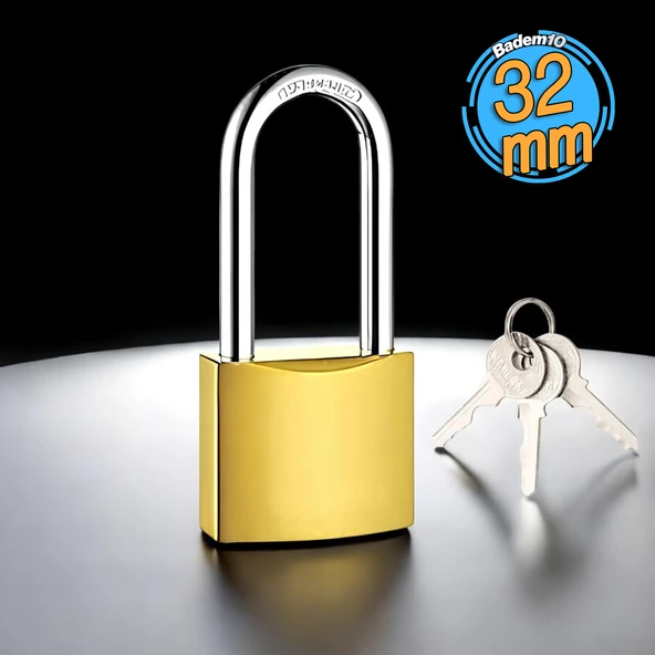 Sarı Döküm 3 Anahtarlı Asma Kilit 32 mm Uzun