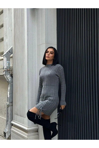 Saç Örgülü Triko Tunik Elbise & Kazak - 6