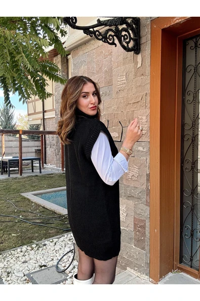 Kadın Boğazlı Triko Süveter, Tesettür Tunik Kazak - 6