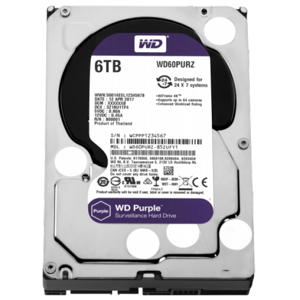 WD PURPLE WD60PURZ 3,5" 6TB, 64mb, 5400 Rpm, 7/24 Güvenlik HDD
