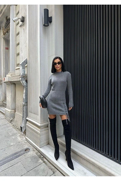 Saç Örgülü Triko Tunik Elbise & Kazak - 4