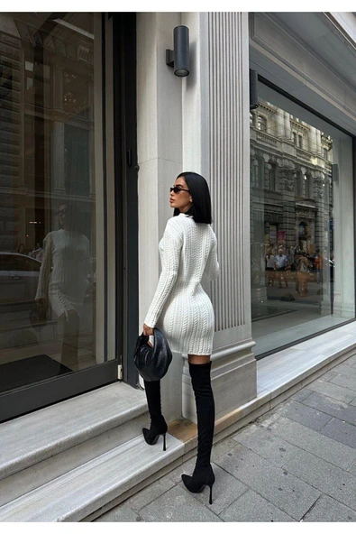 Saç Örgülü Triko Tunik Elbise & Kazak - 11