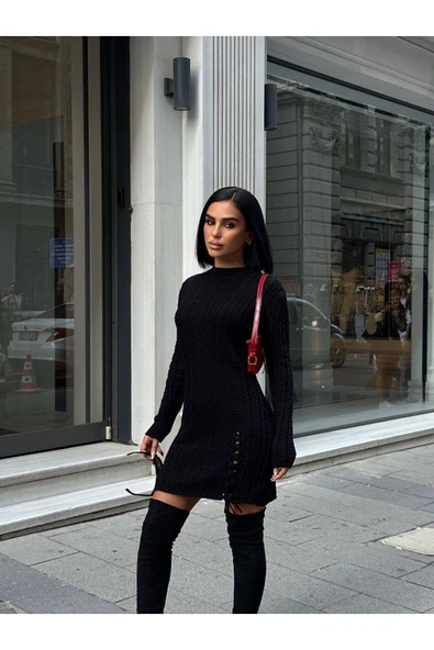 Saç Örgülü Triko Tunik Elbise & Kazak - 2