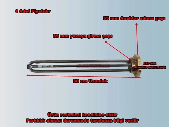 ENDER 1-1/4" inç 30cm 2000w Krom Güneş Enerjisi ve Termisifon Rezistansı 220v 8.5 Q Cr-Ni - 2